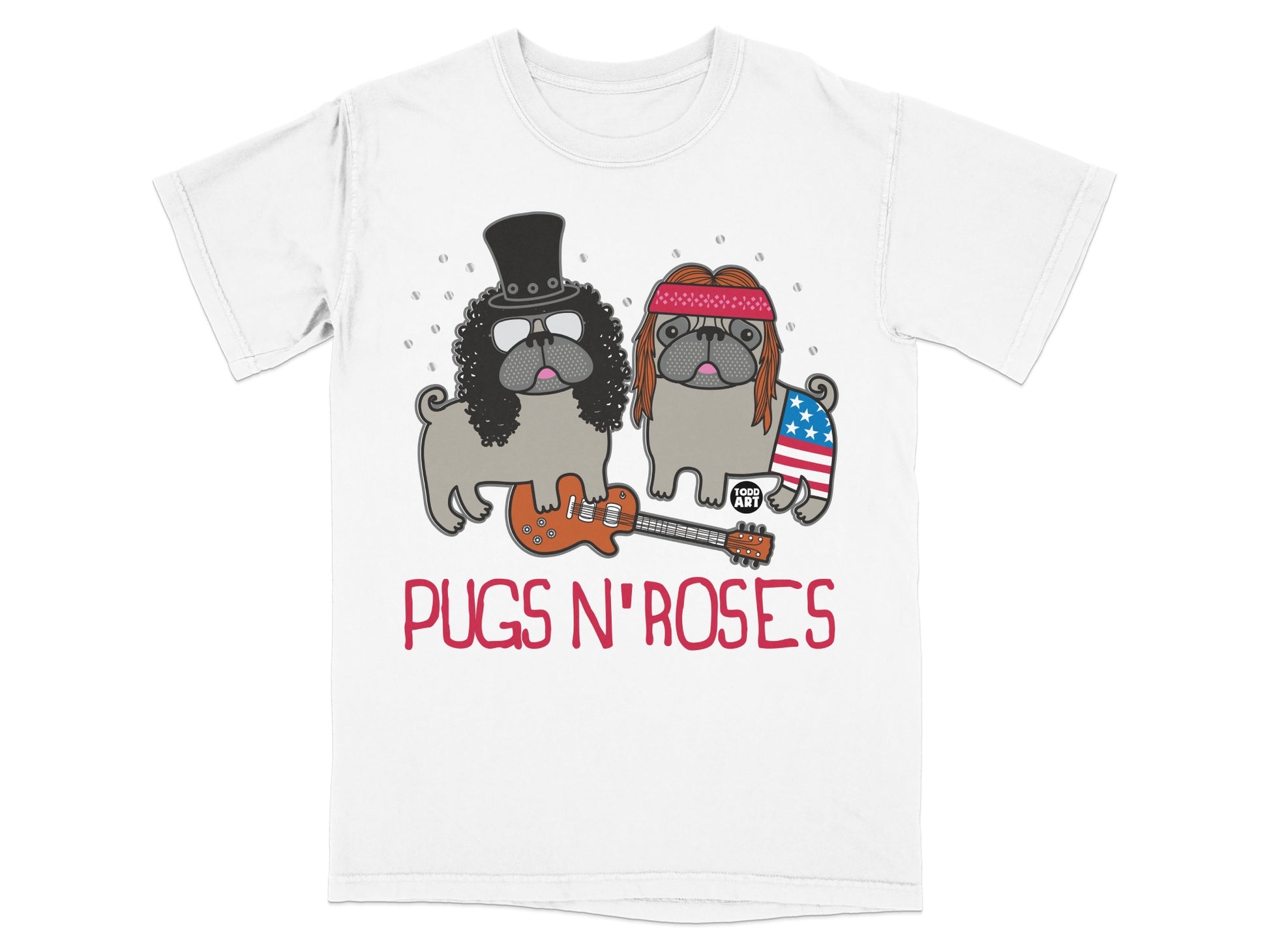 Pugs N' Roses Graphic T-Shirt Funny Dog Music Tee