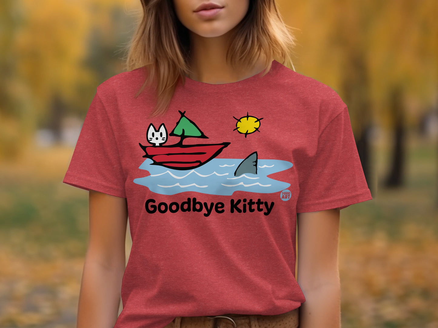 Goodbye Kitty Graphic Tee Shirt with Cat and Shark