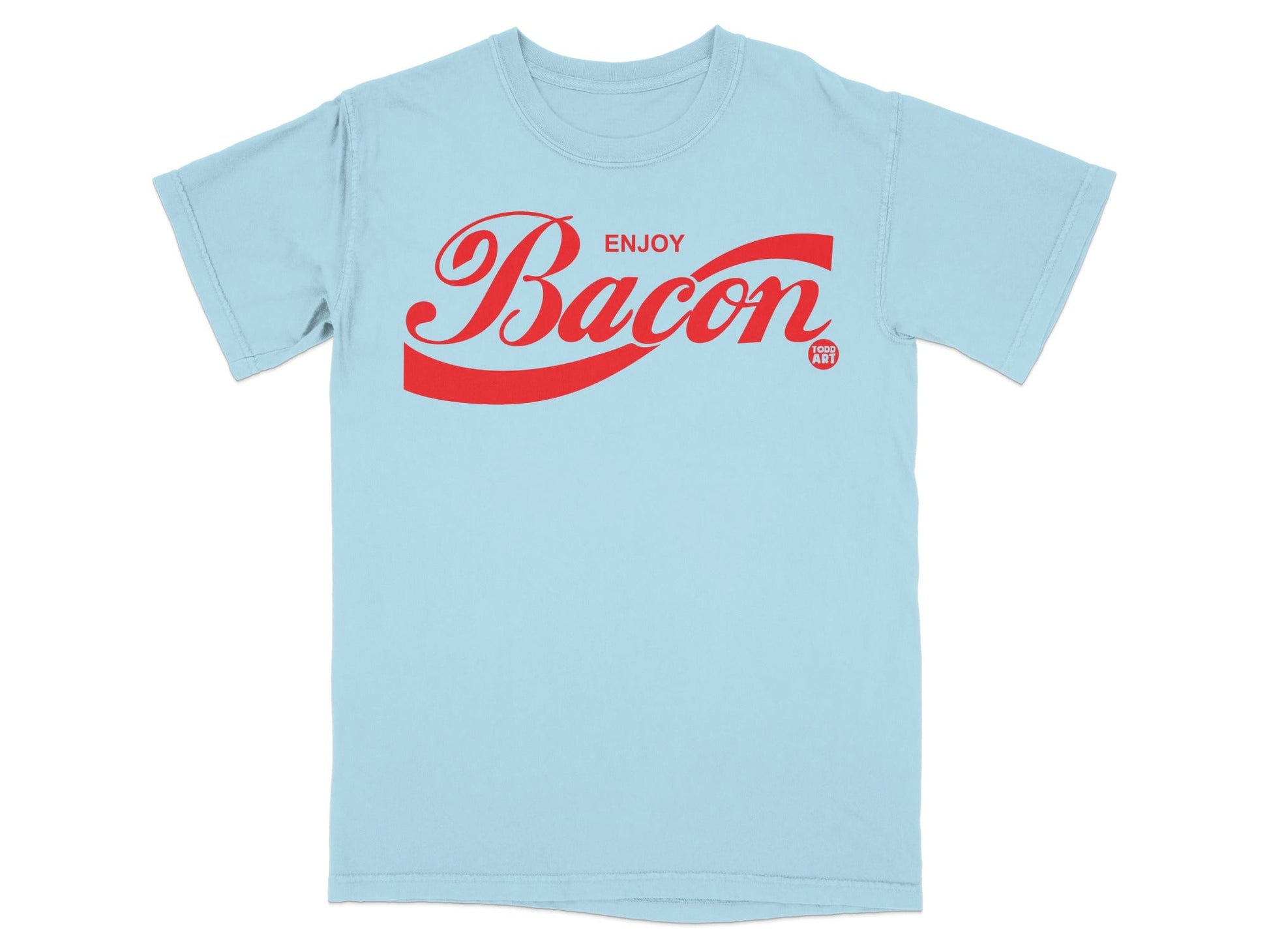 Enjoy Bacon Graphic Tee Shirt with Bold Red Design
