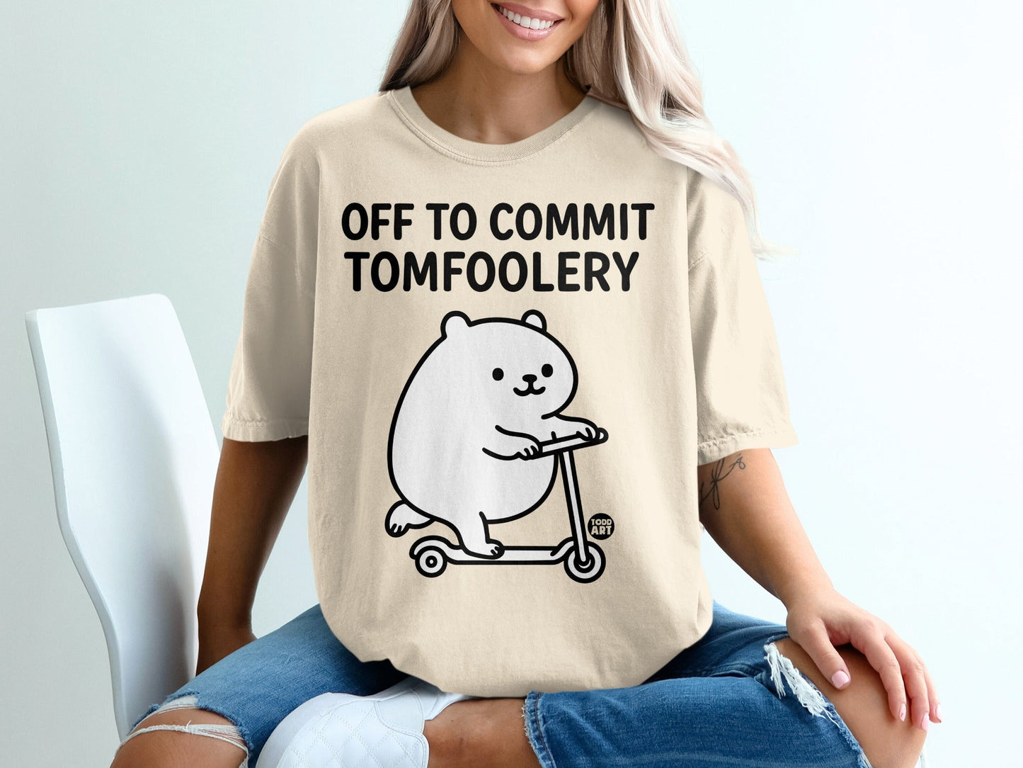 Off To Commit Tomfoolery Bear Riding Scooter T-shirt