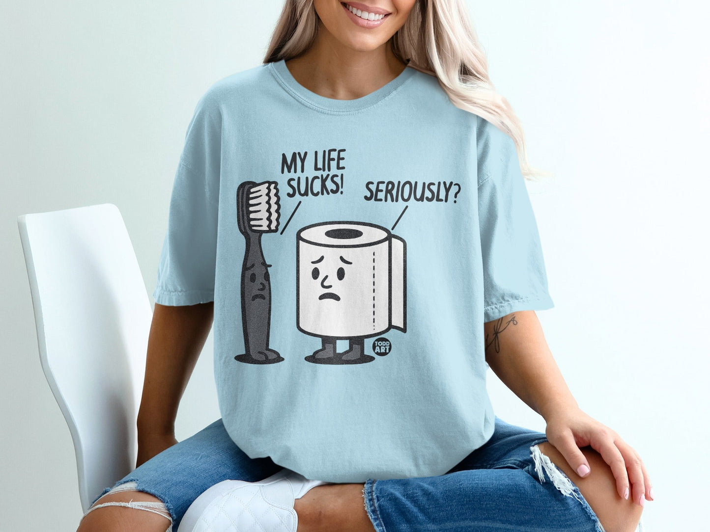 My Life Sucks Seriously T-Shirts, Funny Bathroom Humor Tee, Relatable Sad Toothbrush Toilet Paper Shirt, Ironic Life Struggle Gift T-Shirts
