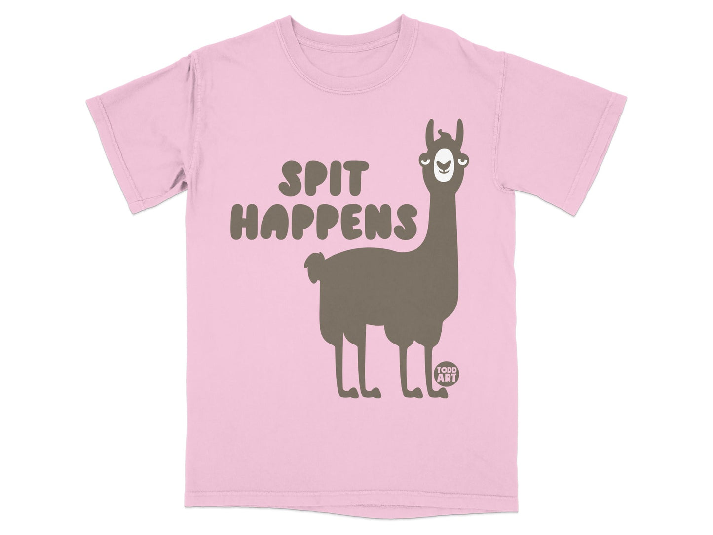 Spit Happens Llama Funny Graphic Pink T-Shirt