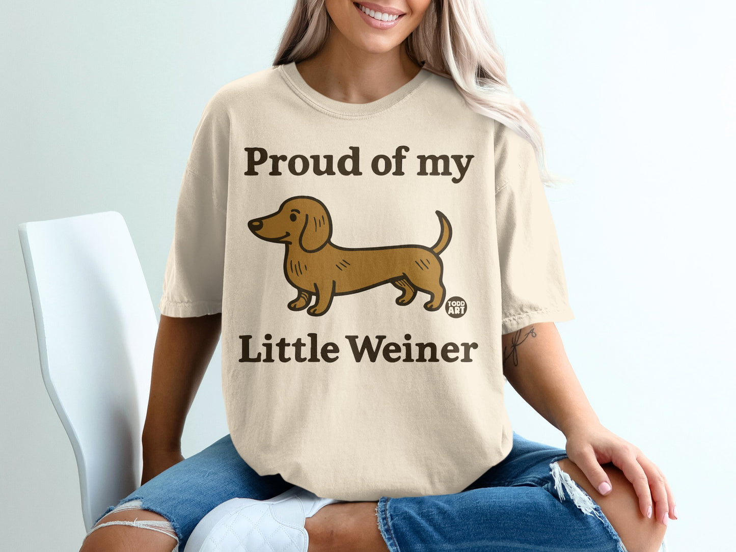 Proud of My Little Weiner Cute Dog Graphic Tee Shirt