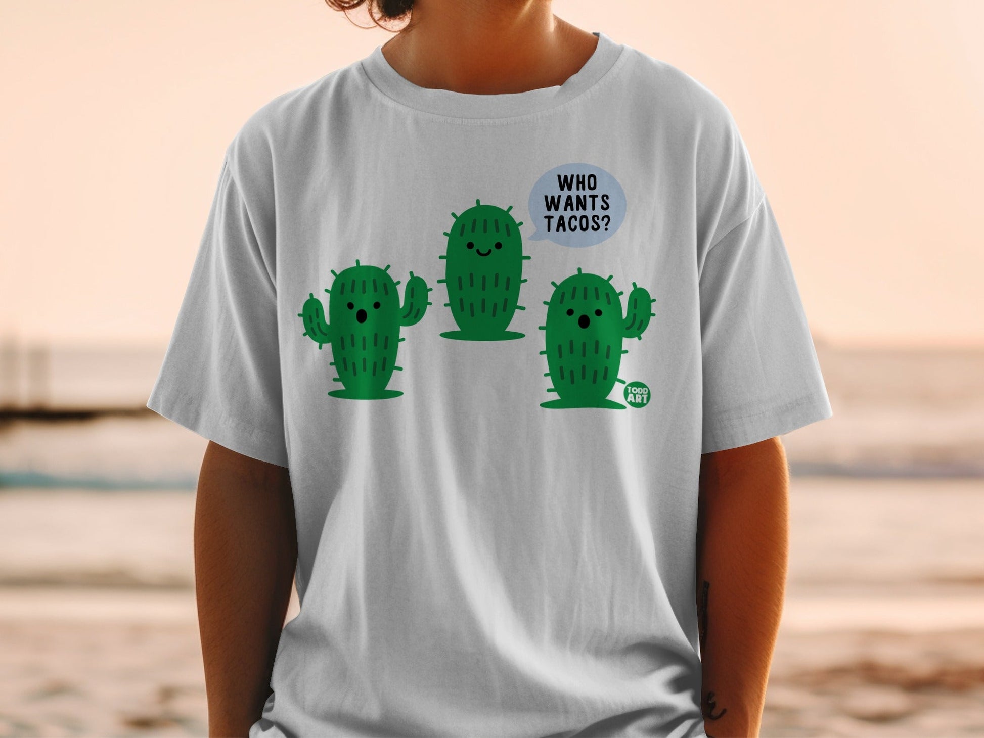 Funny Cactus Design Who Wants Tacos Casual T-Shirt
