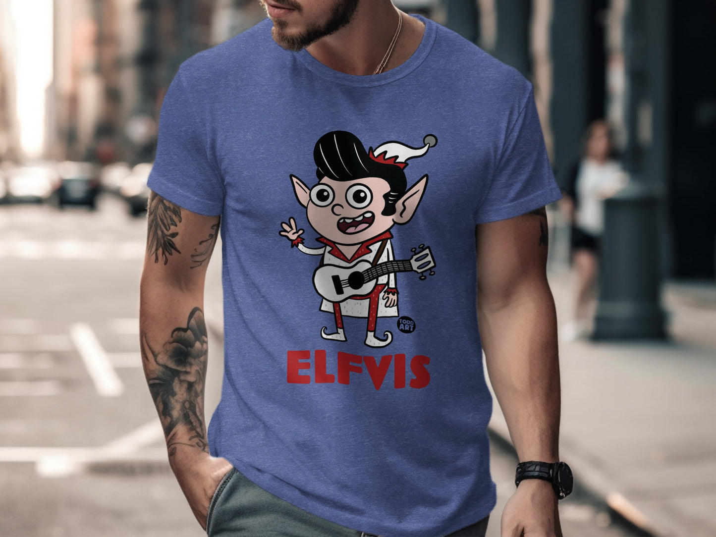 Funny Elfvis Character Graphic Design T-shirt