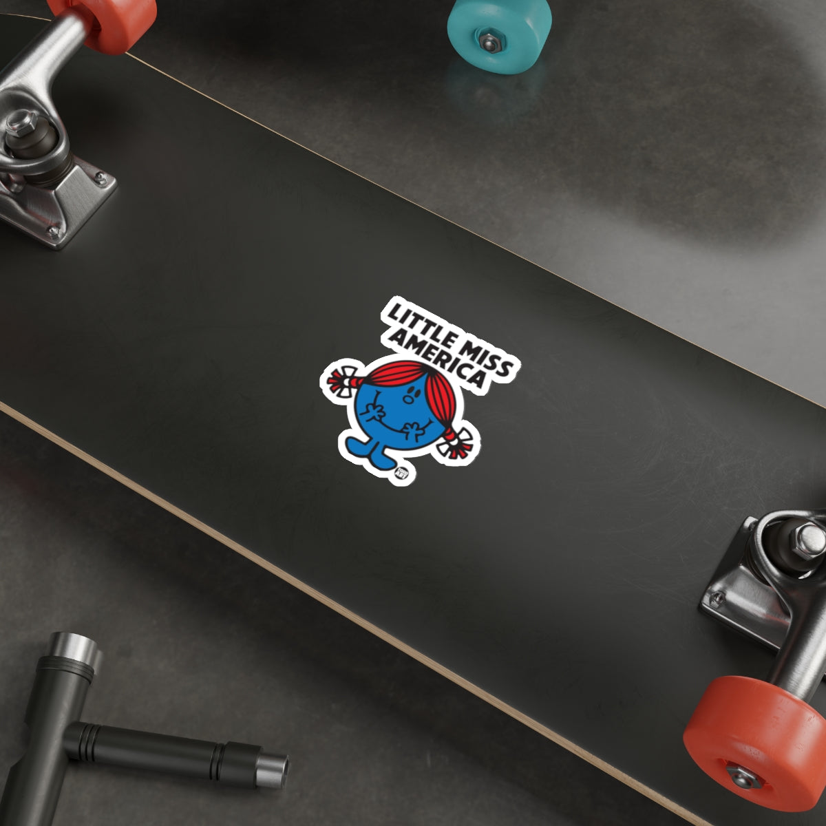 Little Miss America Sticker on Skateboard Deck