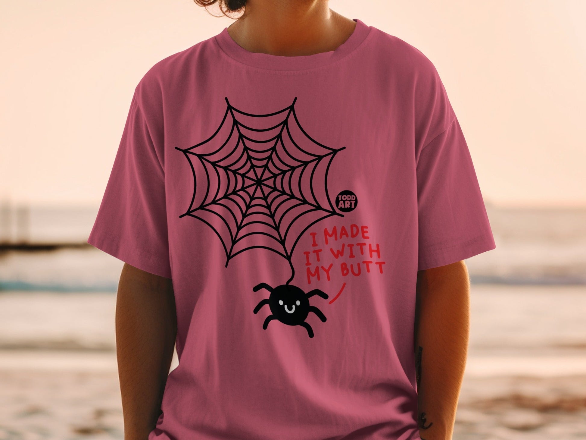 Humorous Todd Art Spider Web Graphic T-Shirt