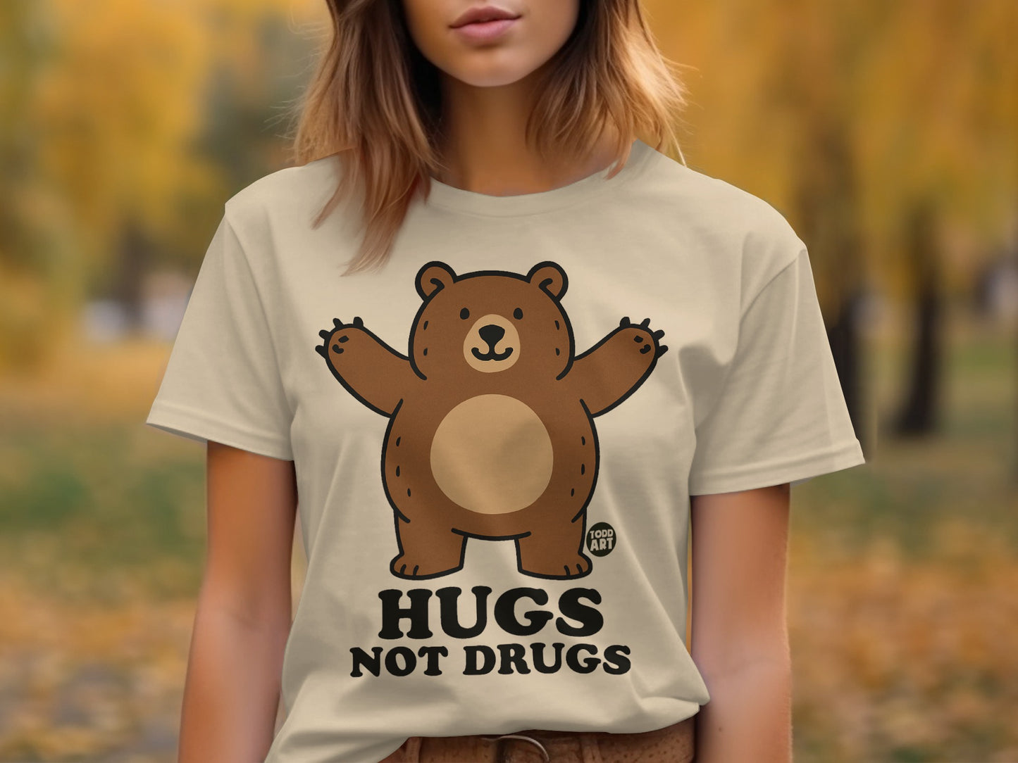 Hugs Not Drugs Cute Bear Graphic Tee-Shirt
