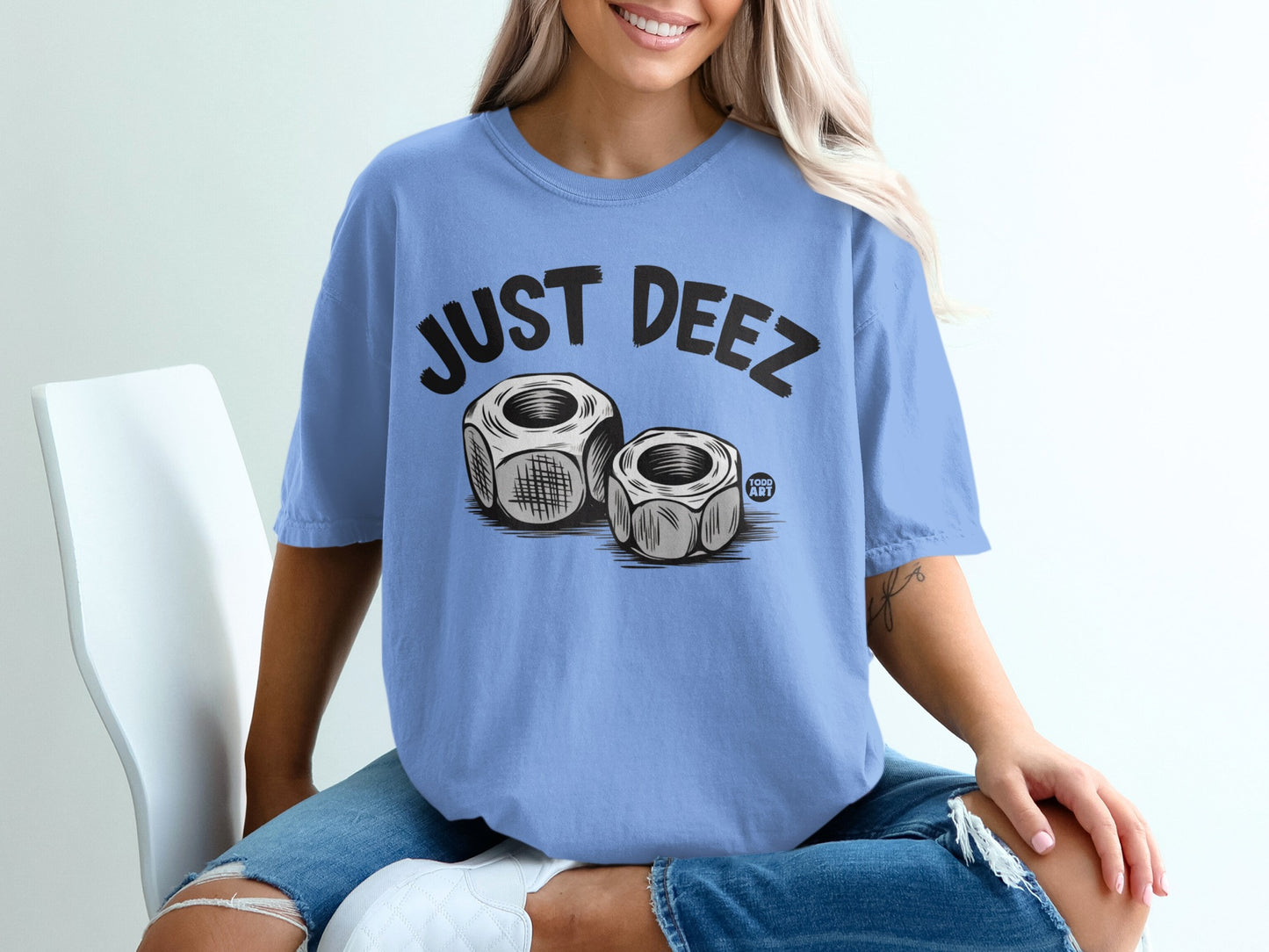 JUST DEEZ NUTS Blue Graphic T-shirt product type