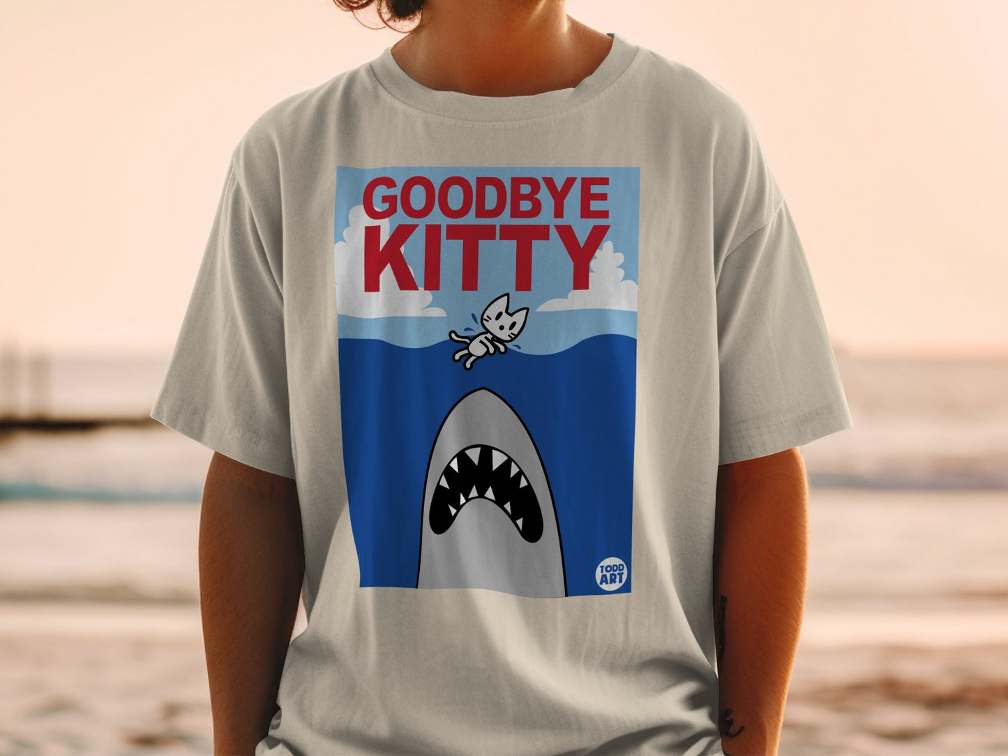 Goodbye Kitty Shark Graphic Design T-shirt