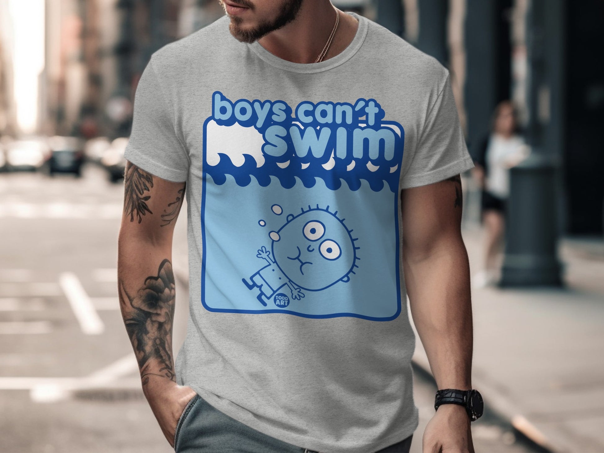 boys can't swim graphic tee humorous product