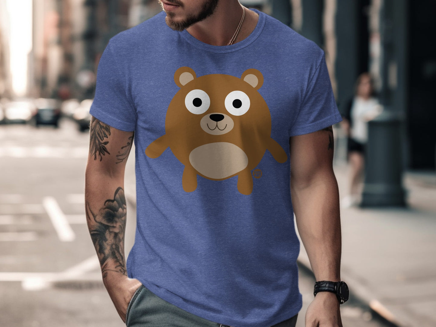 Adorable Cartoon Bear Graphic Blue T-Shirt product