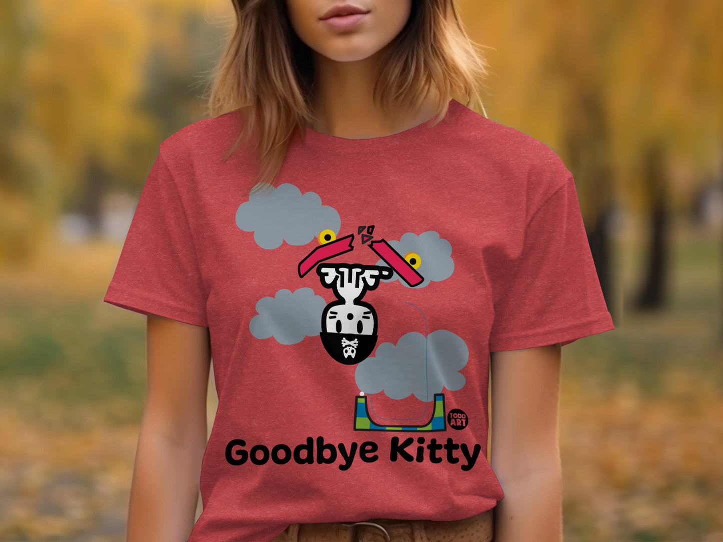 Unique Goodbye Kitty Graphic T-Shirt Playful Design