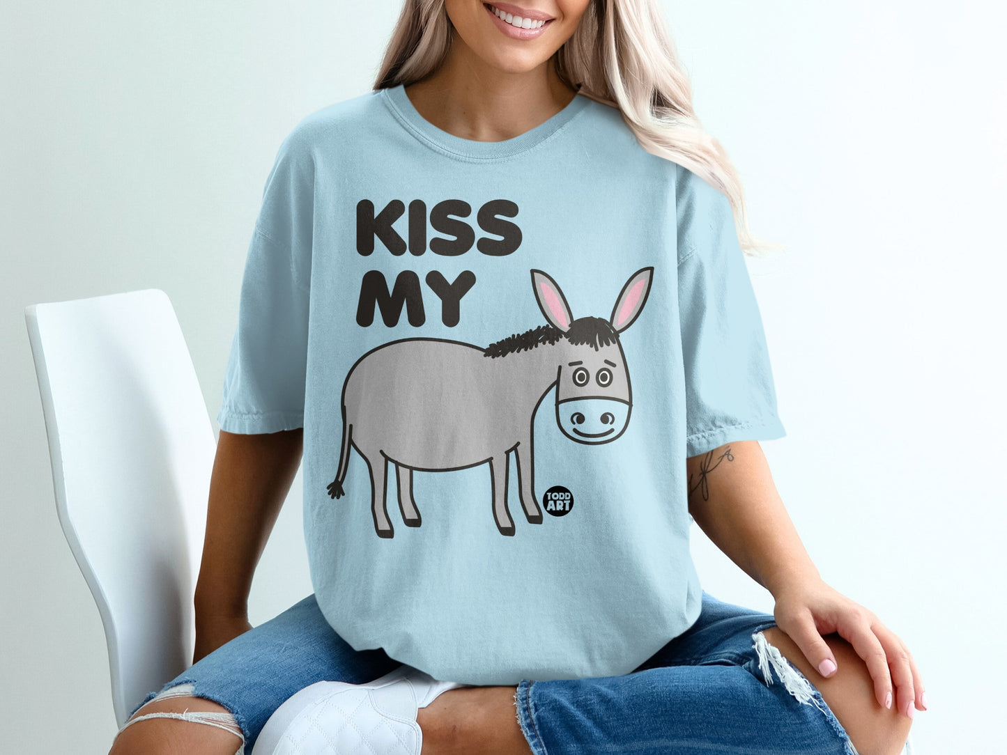 Kiss My Donkey Graphic Humorous T-Shirt for Fun Style