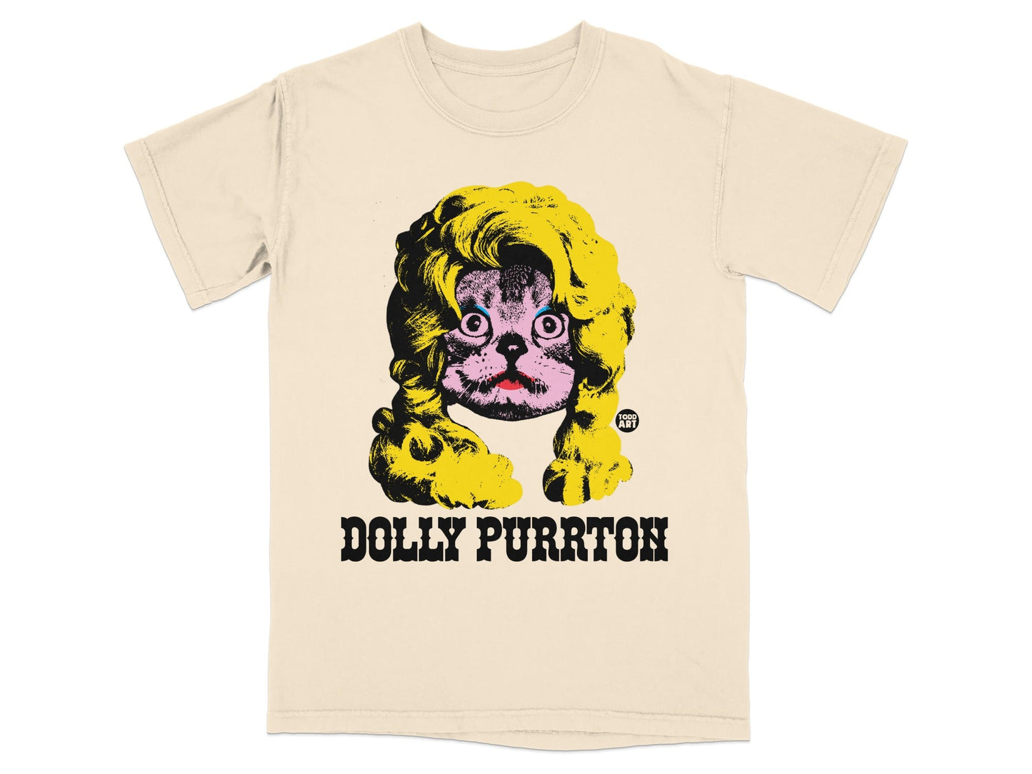 Dolly Purrton Graphic Cat Print T-Shirt for Cat Lovers