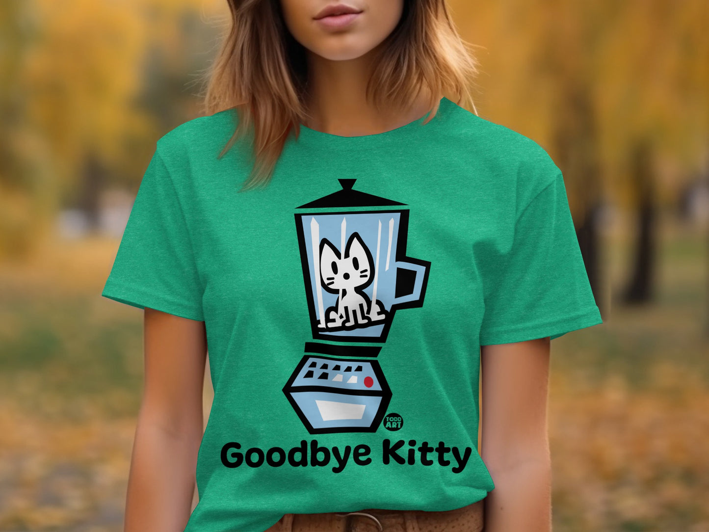 Cute Blender Cat Goodbye Kitty Green T-Shirt