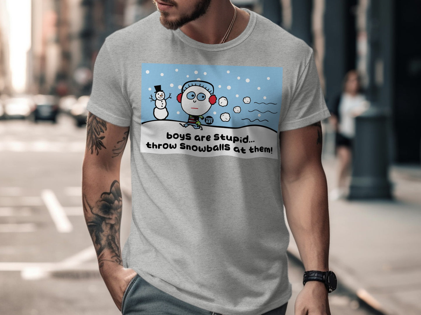 Funny Cartoon Snowball Fight T-Shirt for Humor Lovers