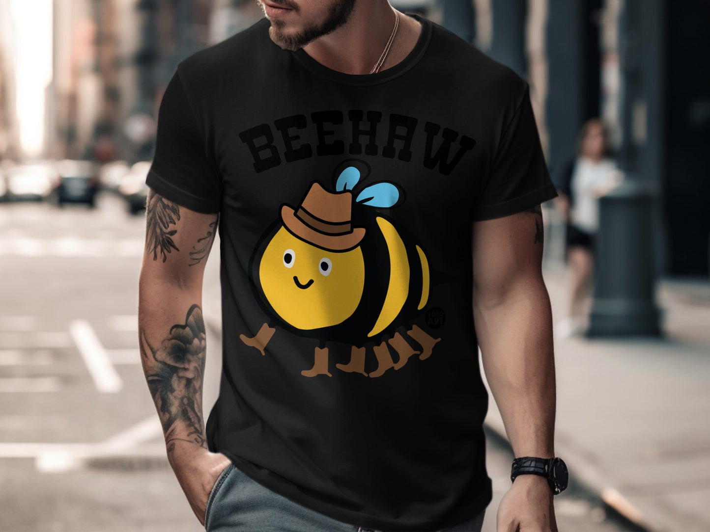 Beehaw Graphic Tee with Cute Bee and Hat Design