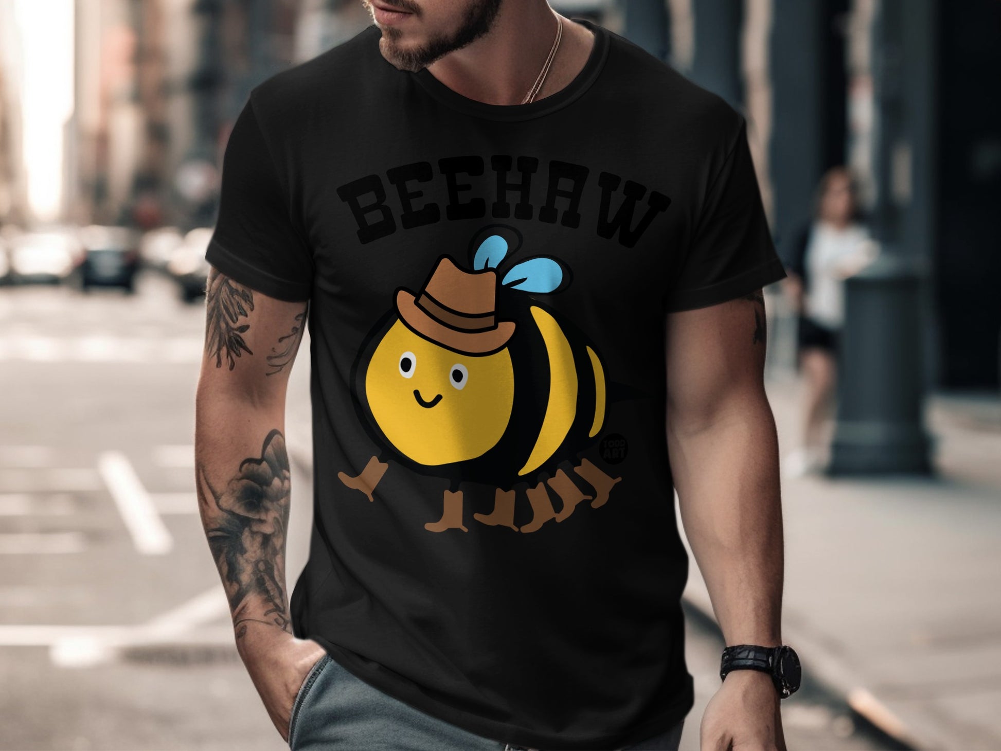 Beehaw Graphic Tee with Cute Bee and Hat Design