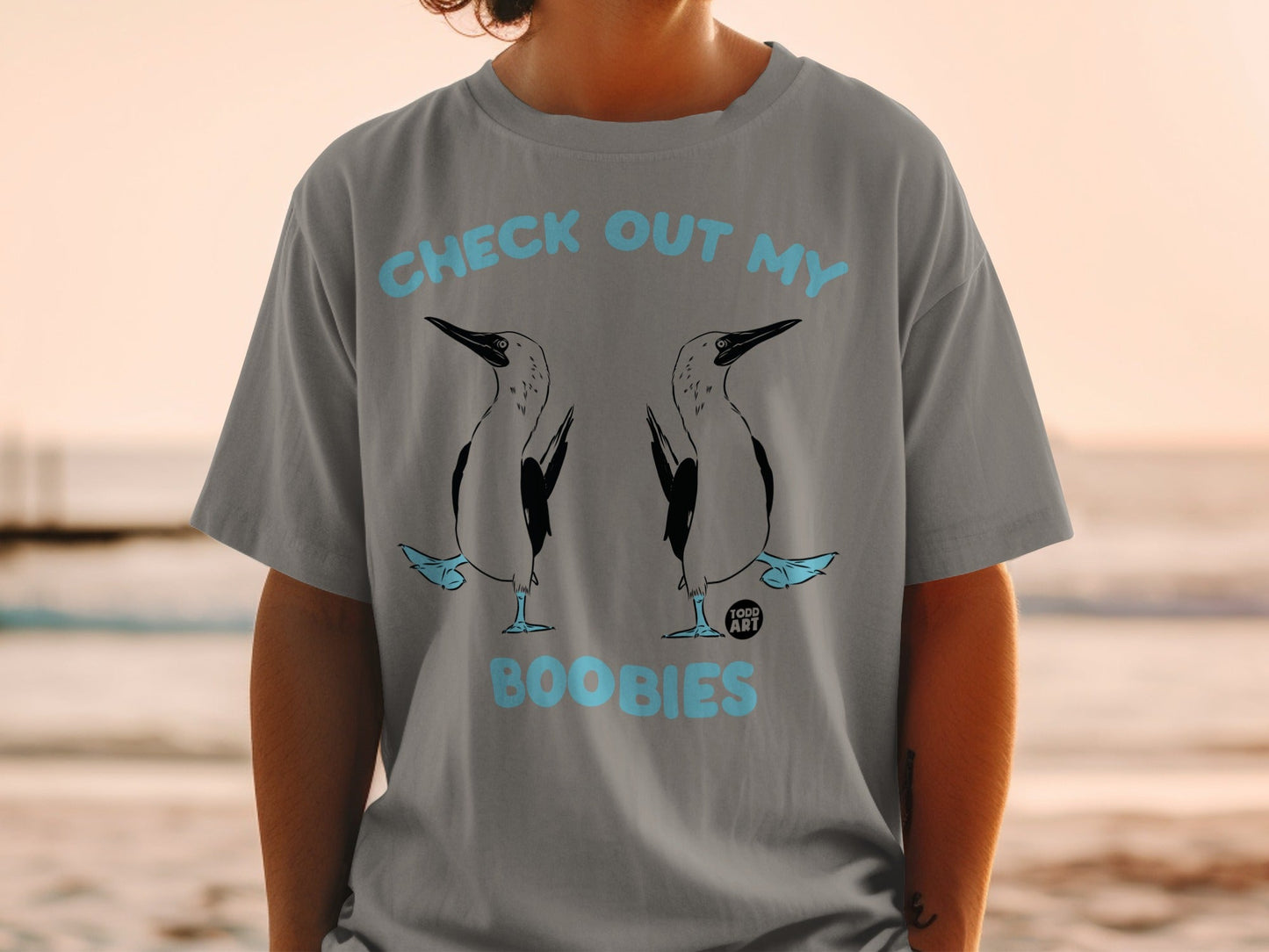 Check Out My Boobies t-shirt with ocean bird art