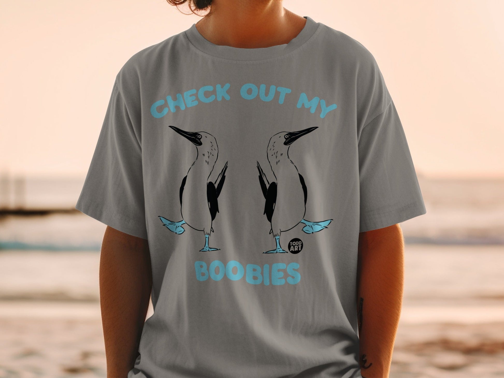 Check Out My Boobies t-shirt with ocean bird art