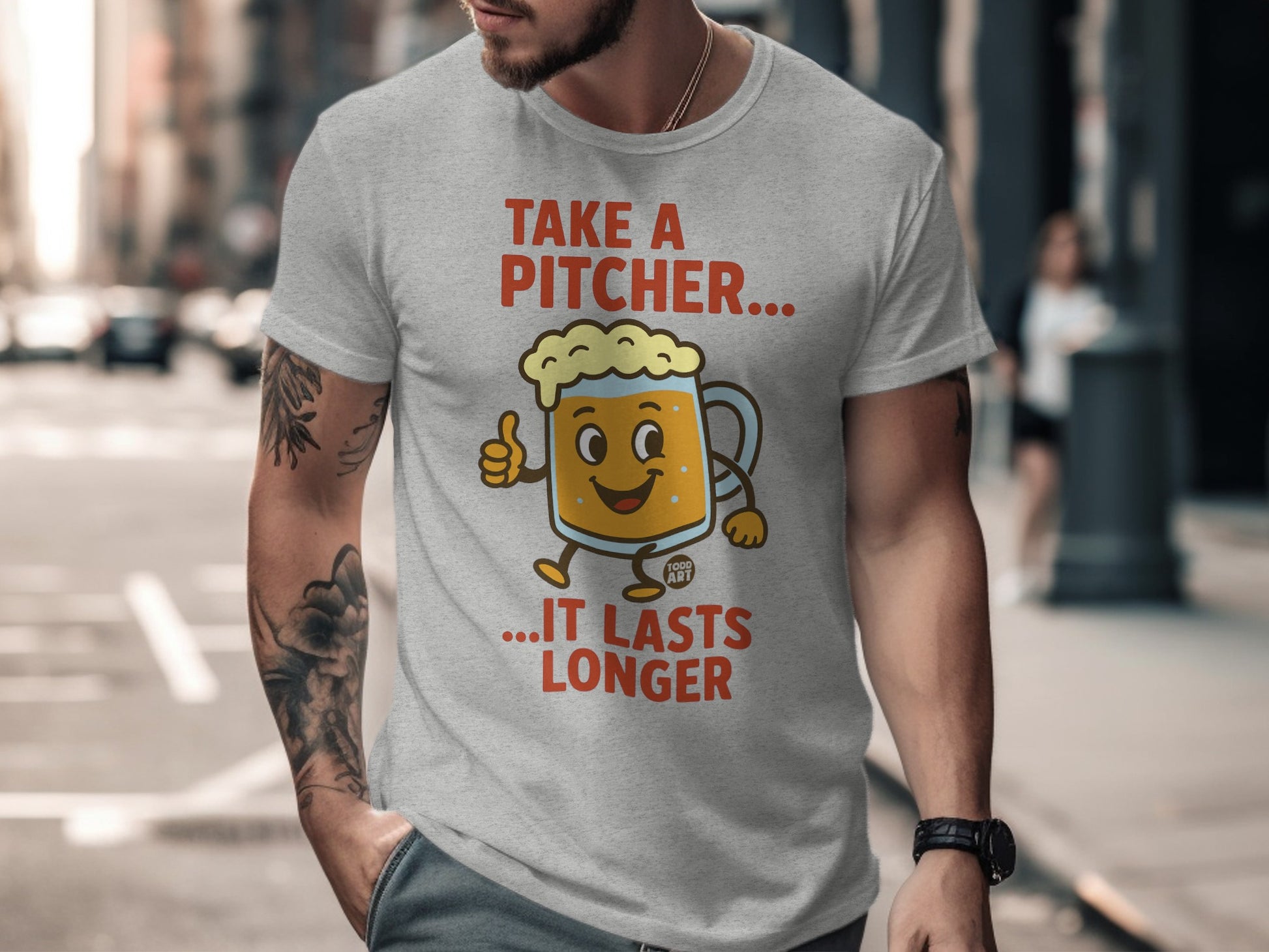 Take A Pitcher It Lasts Longer Funny T-Shirt Design