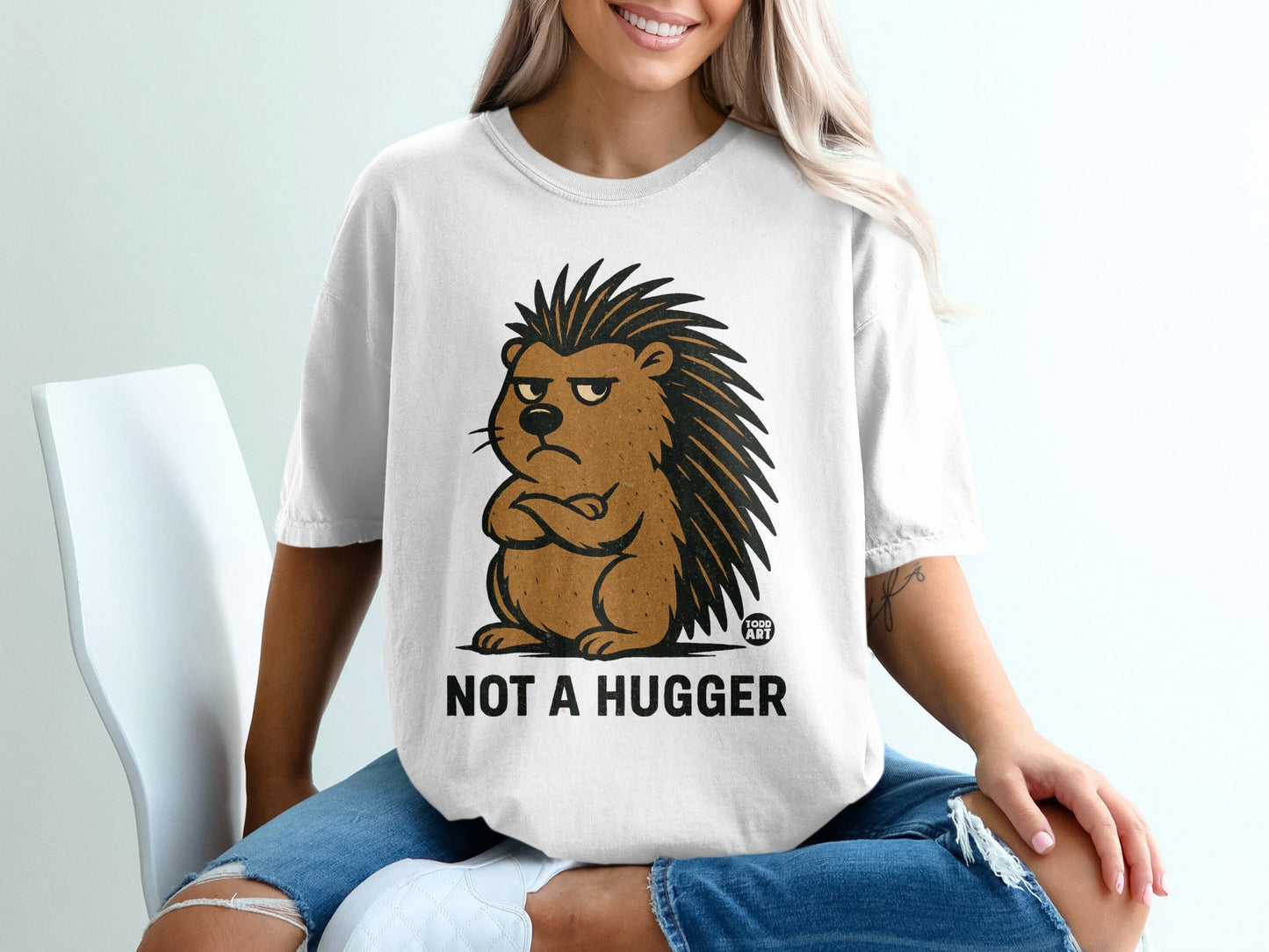 Not a Hugger Cartoon Porcupine Graphic T-Shirt