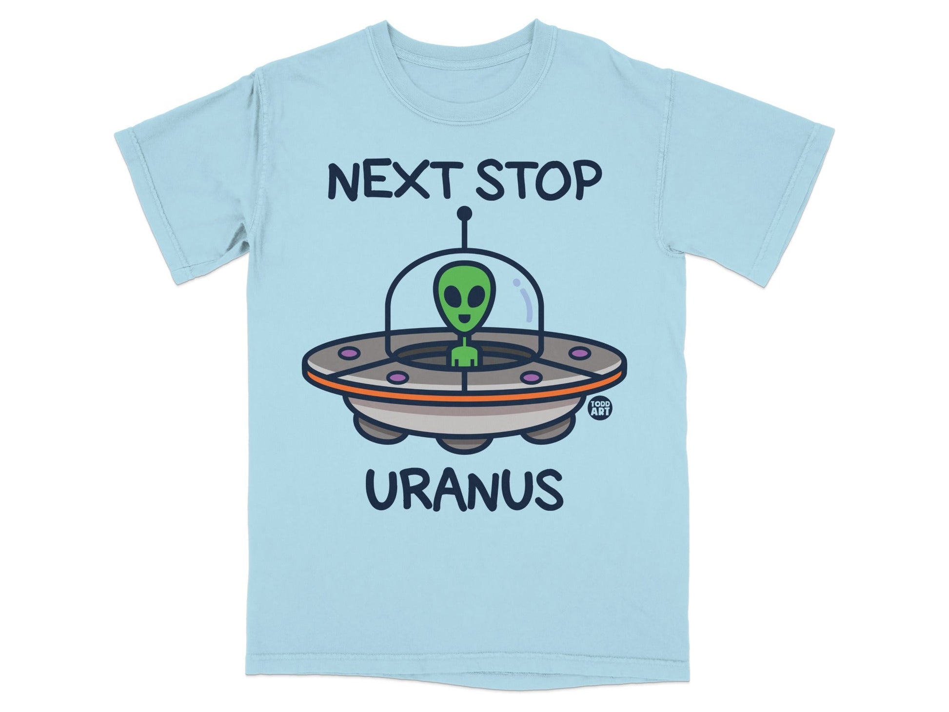 Next Stop Uranus Alien Spaceship Graphic T-Shirt
