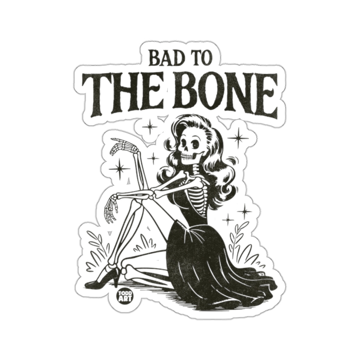 BAD TO THE BONE Skeleton Pinup Girl Artwork 