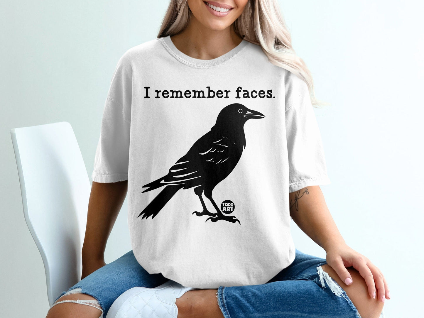 I Remember Faces Crow Graphic White T-Shirt Product