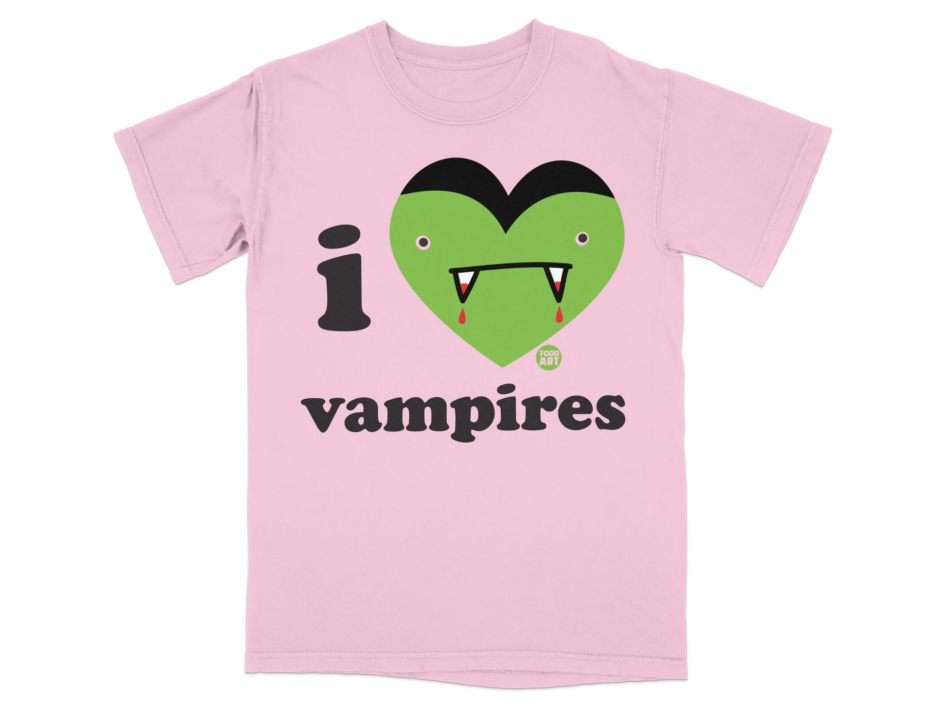 I Love Vampires Green Heart Pink Shirt Design