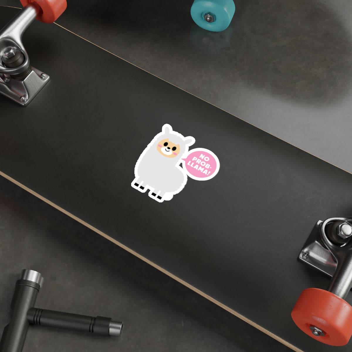 Cute Cartoon Llama Sticker with No Prob-Llama Text Design