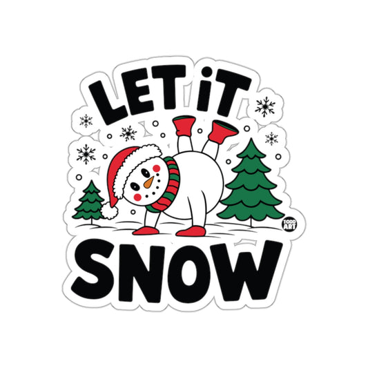 Let It Snow Merry Snowman Sticker with Christmas Trees