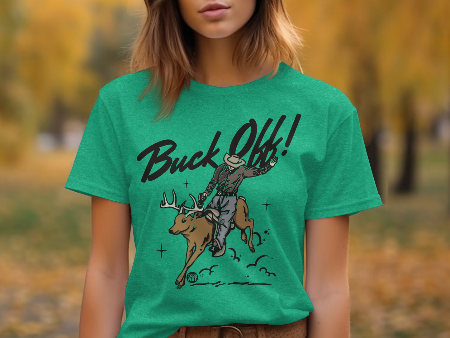 Buck Off Cowboy Riding Deer Graphic T-shirt