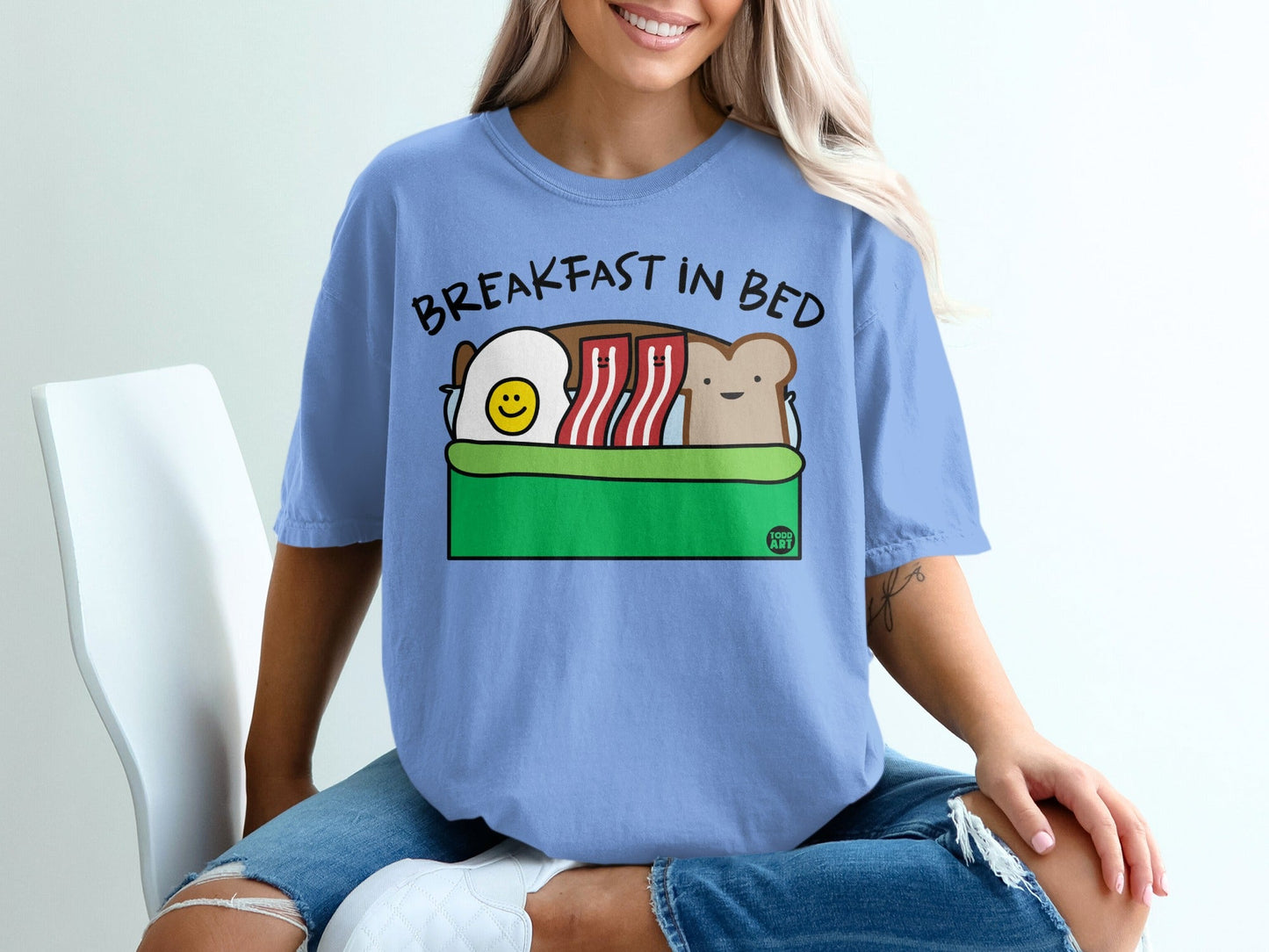 Breakfast In Bed Graphic Tee Shirt Fun Cartoon T-shirt