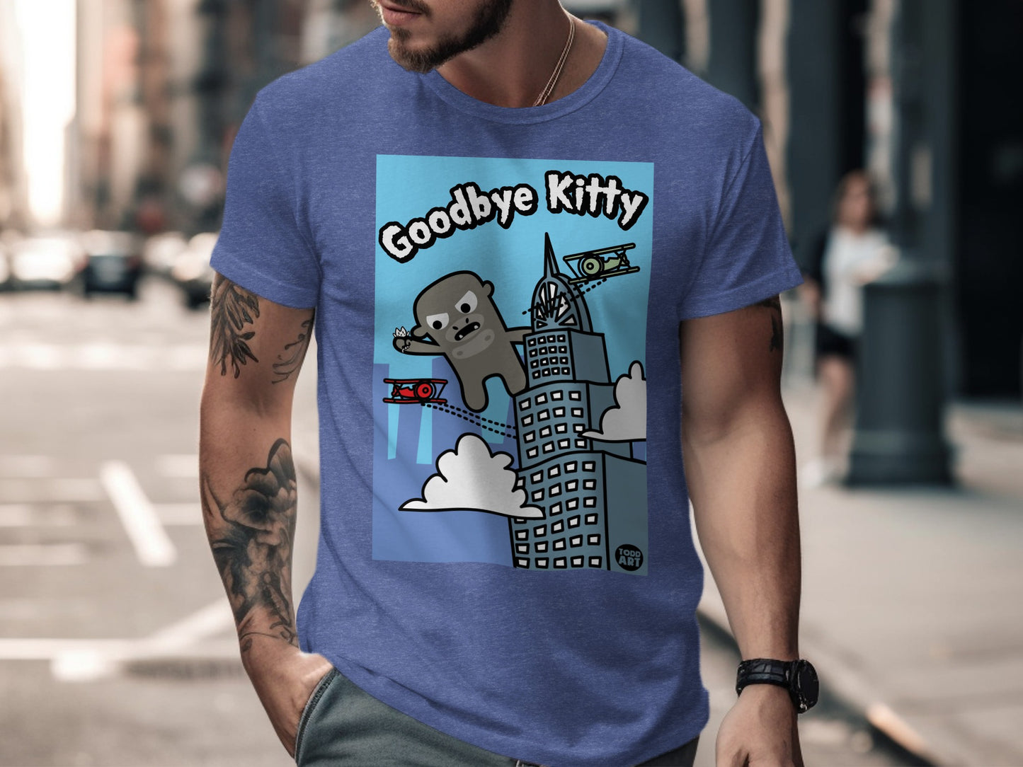 Goodbye Kitty Funny Graphic Blue T-shirt