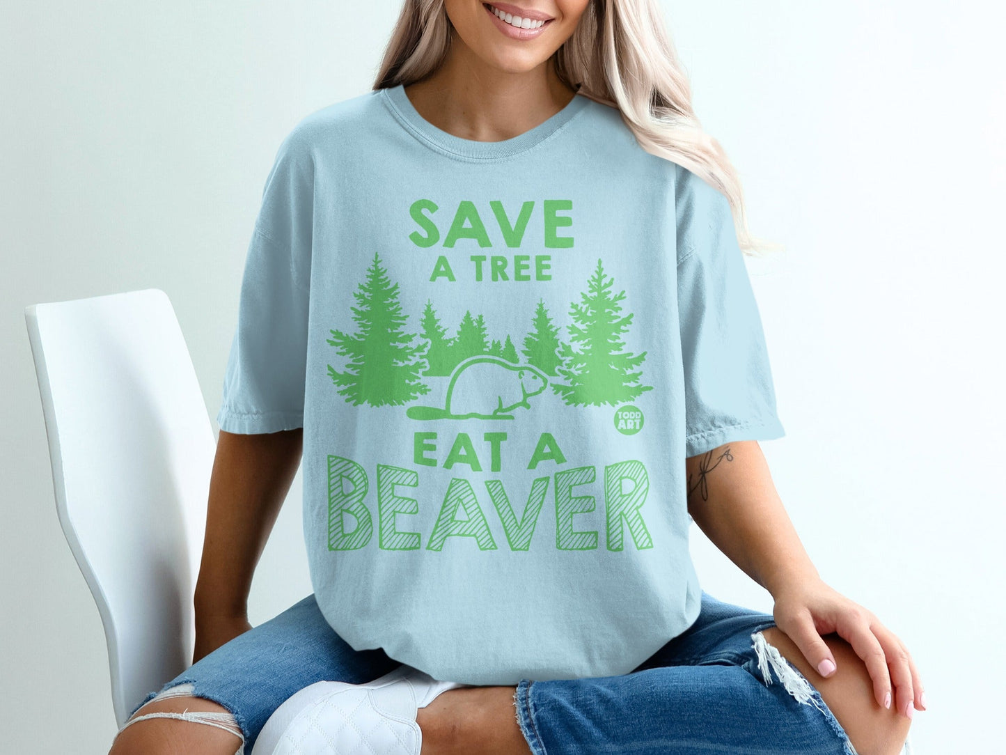 Save A Tree Eat A Beaver Graphic Printed T-shirt