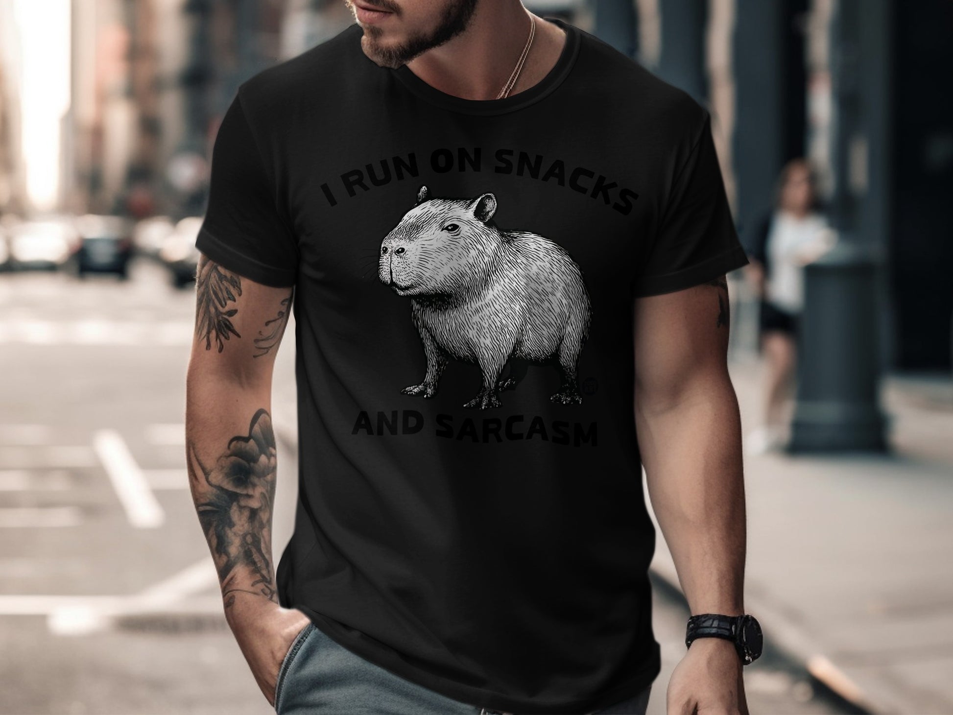 I Run on Snacks and Sarcasm Funny Capybara Shirt