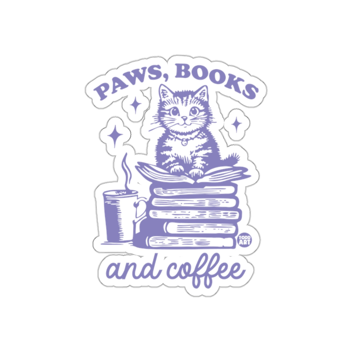 Paws Books and Coffee Sticker for Book and Cat Lovers