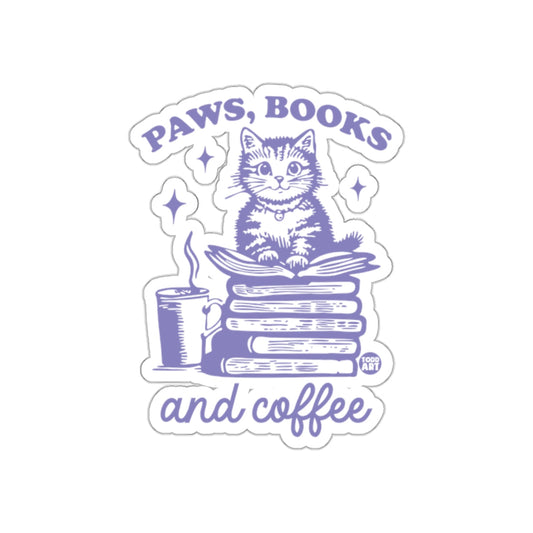 Paws Books and Coffee Sticker for Book and Cat Lovers