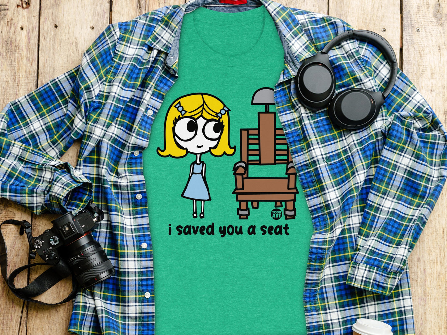 Green T-Shirt with I Saved You a Seat Graphic