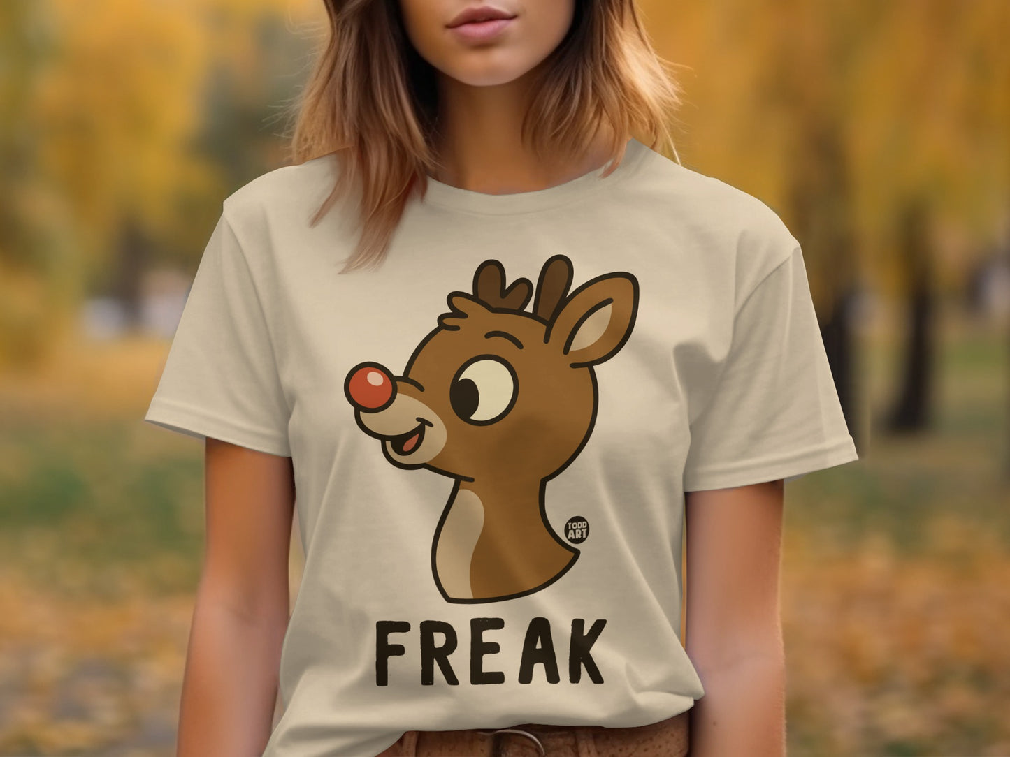 Cute Cartoon Reindeer Freak Graphic Tee Shirt