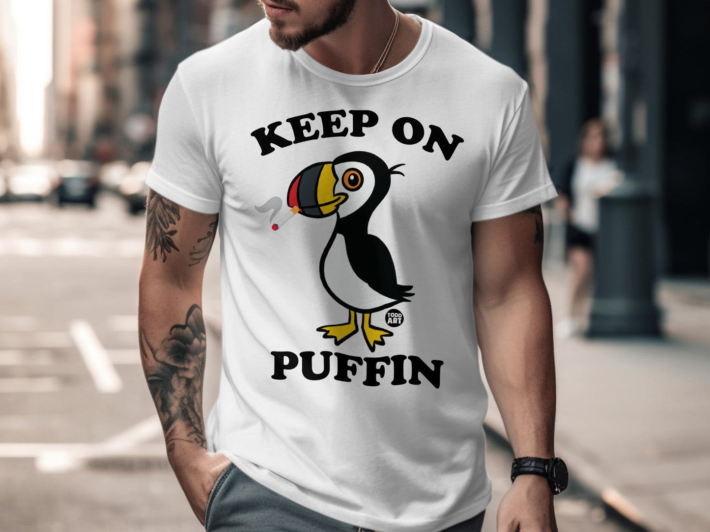 Keep On Puffin T-shirt with Fun Cartoon Puffin Design