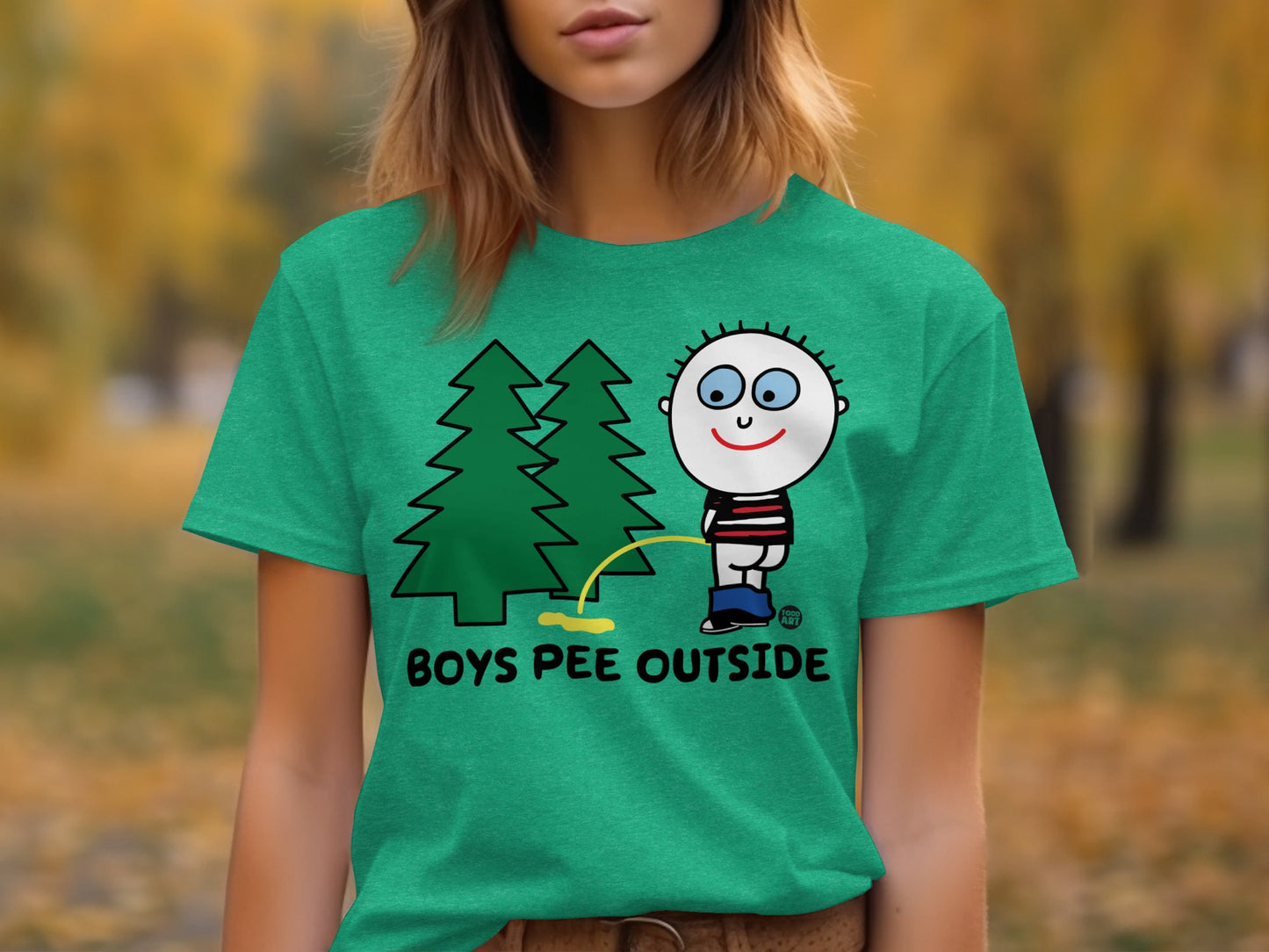 Boys Pee Outside Funny Cartoon Drawing T-shirt