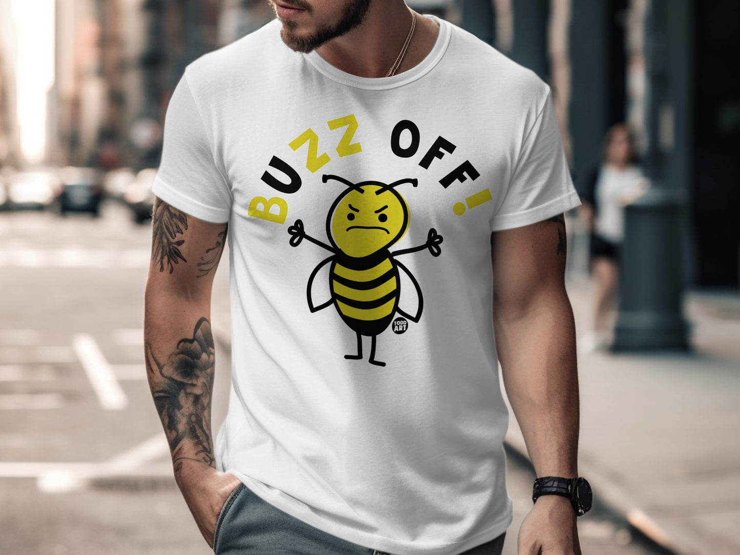 Buzz Off Angry Bee Graphic T-Shirt for Adults