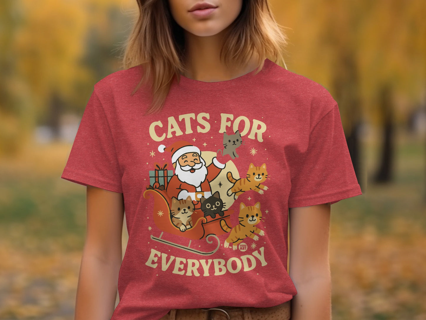 Cats for Everybody Santa Claus and Cats Graphic T-shirt