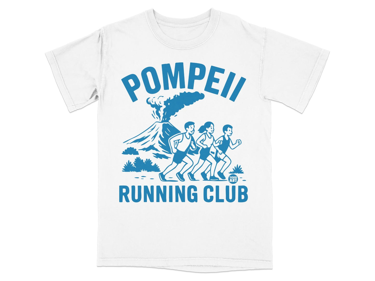 Pompeii Running Club t-shirt with Mount Vesuvius and runners.