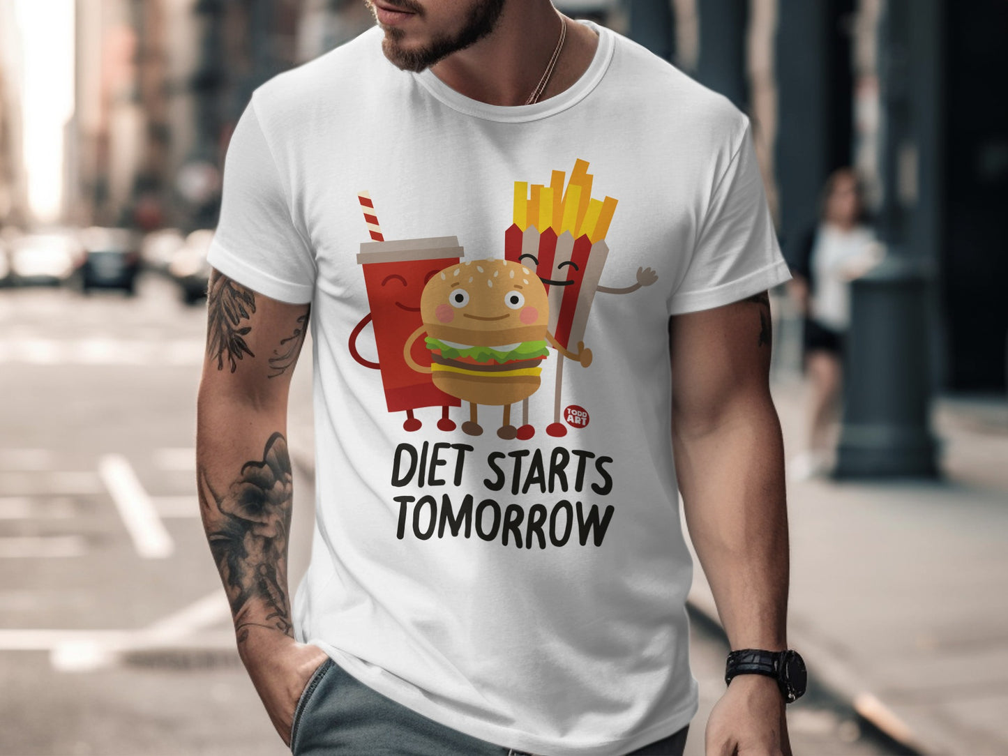 Diet Starts Tomorrow Funny Burger Fries Drink T-Shirt