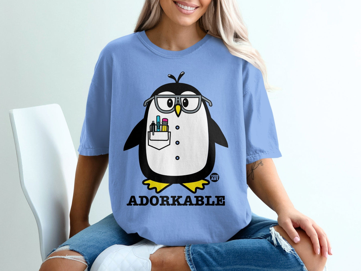 Adorkable Penguin T-Shirts, Nerdy Penguin with Glasses Tee, Cute Cartoon Animal Shirt, Smart Bird Lover Gift T-Shirts, Funny Graphic Tee
