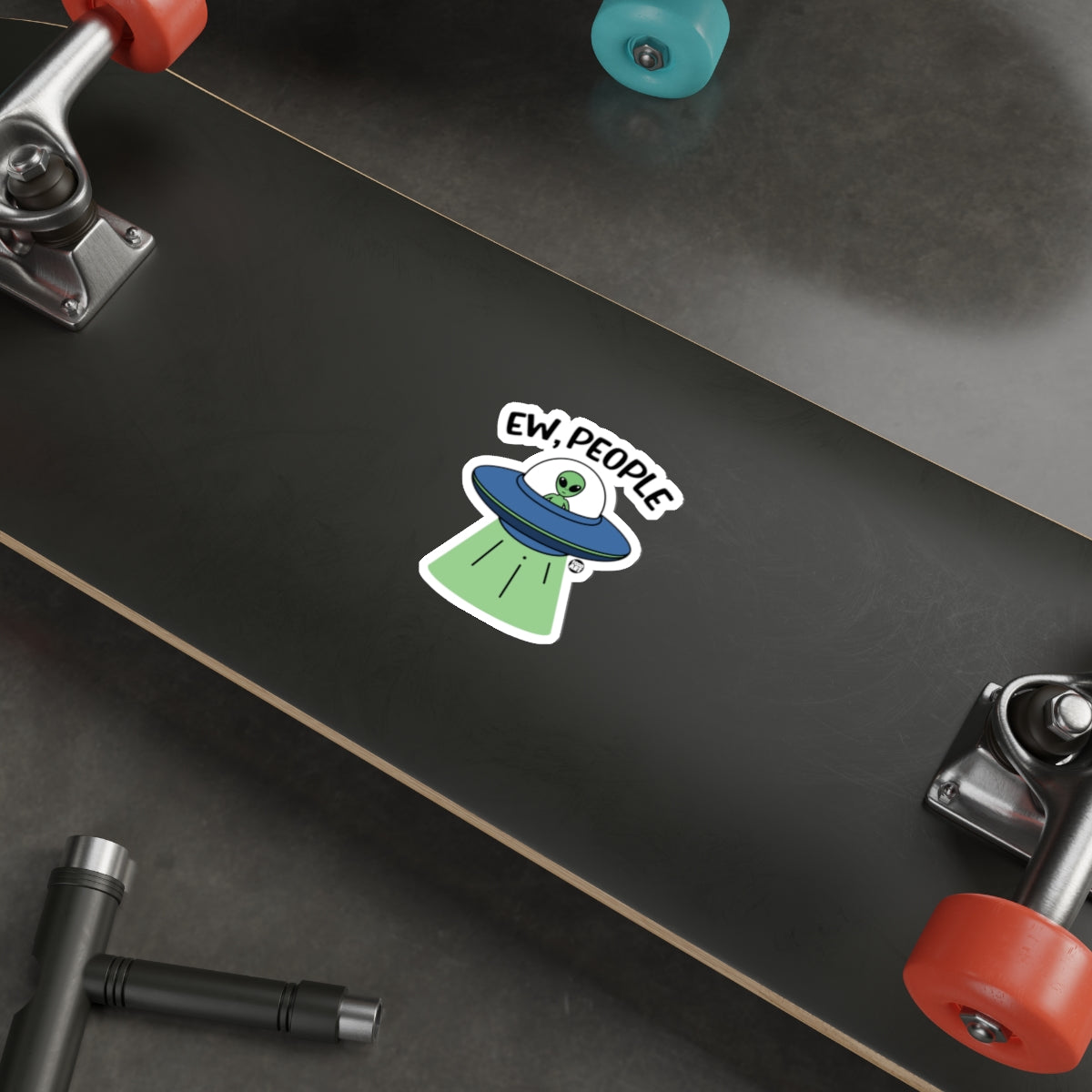 Ew People Alien Sticker on Skateboard Fun Decal